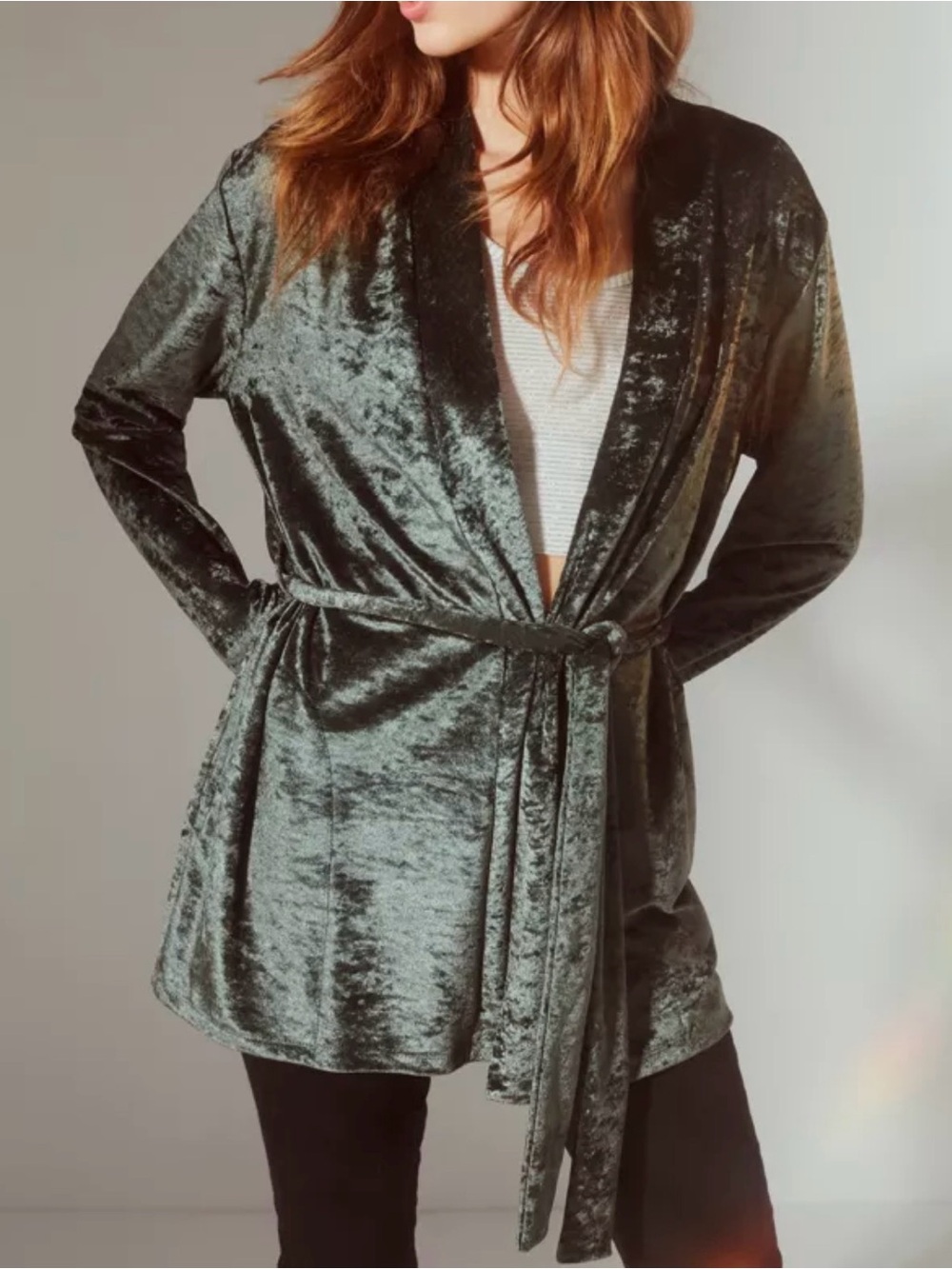 Urban Outfitters Crushed Velvet Robe Jacket Cardigan Green Size Small Women's